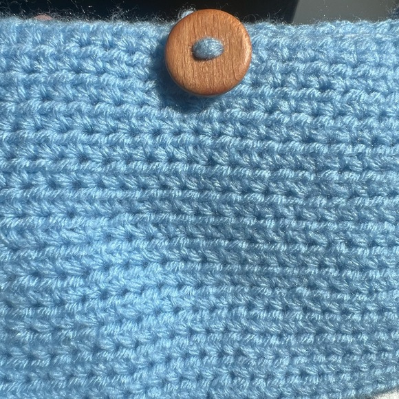 Handmade Baby Blue Crochet Bag with wooden button! - Picture 4 of 6